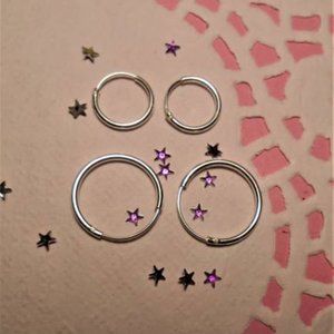 NWOT 2 pairs small silver hoops earrings 10mm & 14mm 925 Sterling Silver hoop